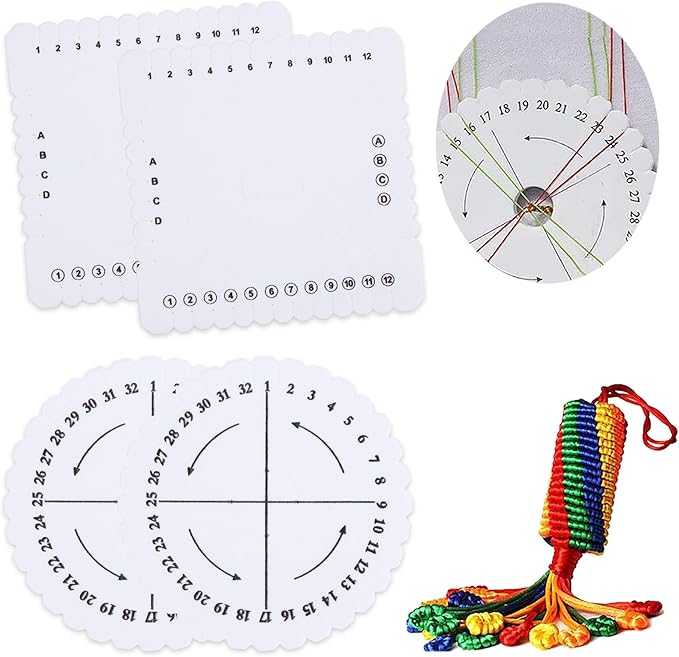 Comidox 4Pcs Kumihimo Disk Braiding Wheel Lightweight & Convenient Friendship Bracelet Disc Square & Round Kumihimo Supplies for Beading & Bracelet Weaving Kit DIY