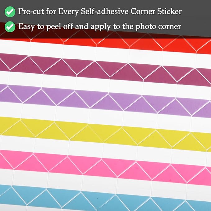 50 Sheets Self Adhesive Photo Corners - Hold 1275 Photos - 6 Colors 5100 pcs Photo Mounting Corner Stickers for Polaroid, Instax Foto of DIY Picture Scrapbook and Recollections Photo Album