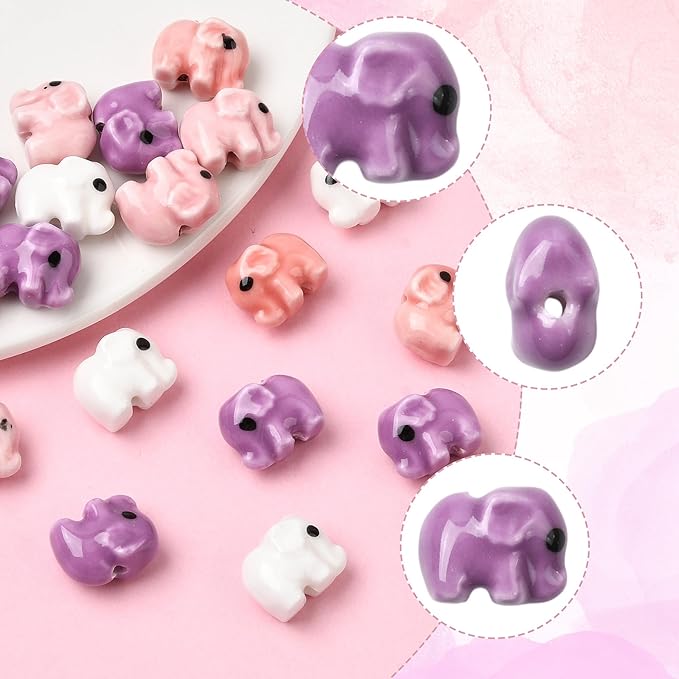 18Pcs Porcelain Ceramic Elephant Beads, 4 Colors Cute Animal Porcelain Loose Spacer Beads for DIY Necklaces Bracelets Crafts Supplies Jewelry Accessories