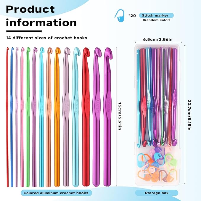 Mayboos 35 Pcs Crochet Hooks Set, Coloured Aluminum Ergonomic Handle Crochet Knitting Needles Craft Yarn for Beginners and Experienced Crochet Hook