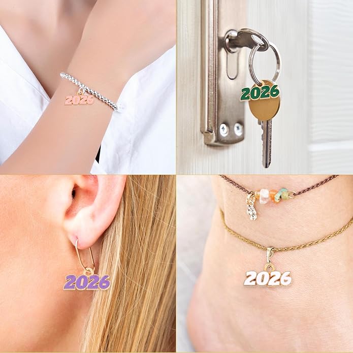 2026 Charms, 8 Colors Zinc Alloy 2026 Year Charms for Crafts New Year Graduation Tassel for Craft DIY Jewelry Making Party Decoration