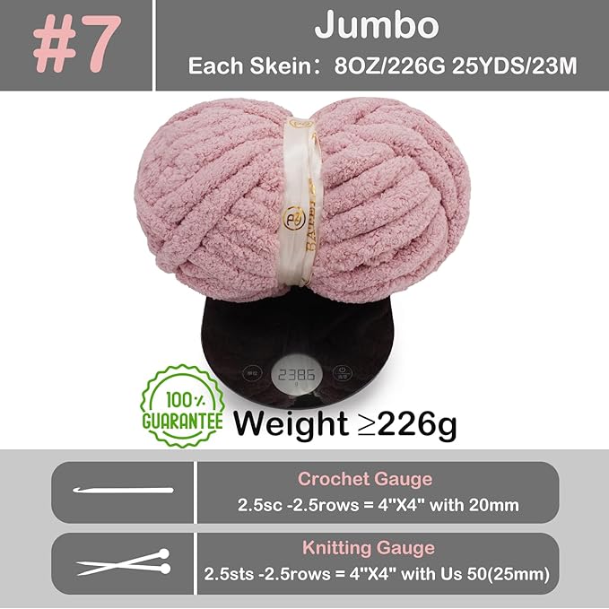 Chunky Yarn for Hand Knitting, Chunky Chenille Blanket Yarn for Crocheting, Bulky Soft Fluffy Chenille for Blanket Project, 8 Pack of 8oz/25yds, Dusty Pink