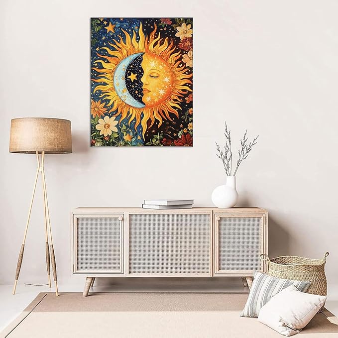 Sun and Moon Stamped Cross Stitch Kits - Plant Counted Cross Stitch Kits for Beginners Adults Needlepoint Cross-Stitch Patterns Dimensions Needlecrafts Embroidery Kits Arts and Crafts