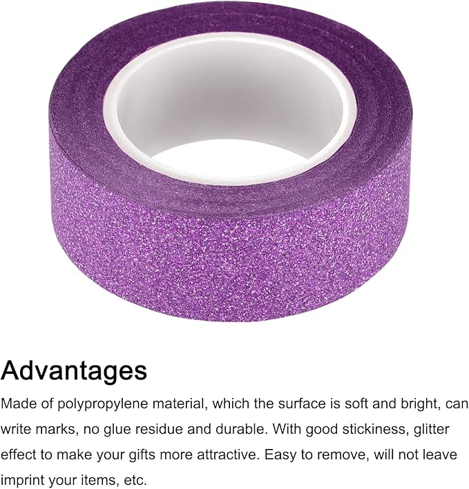 MECCANIXITY 0.6inch x 32.8ft Glitter Tape, Decorative Craft Tape Self Adhesive Stick 1.5cmx10m Purple for Scrapbook, DIY Arts, Gift Wrapping Pack of 3