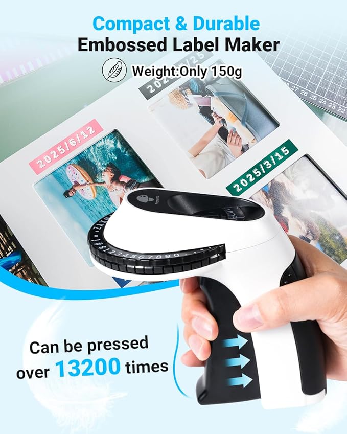 Phomemo Embossing Label Maker, Scrapbook Supplies, Vintage Embossed Label Maker for Junk Journal, Retro Embosser Labeler for Old School Label Makers Waterproof for Home Office Kids DIY Crafting -Black