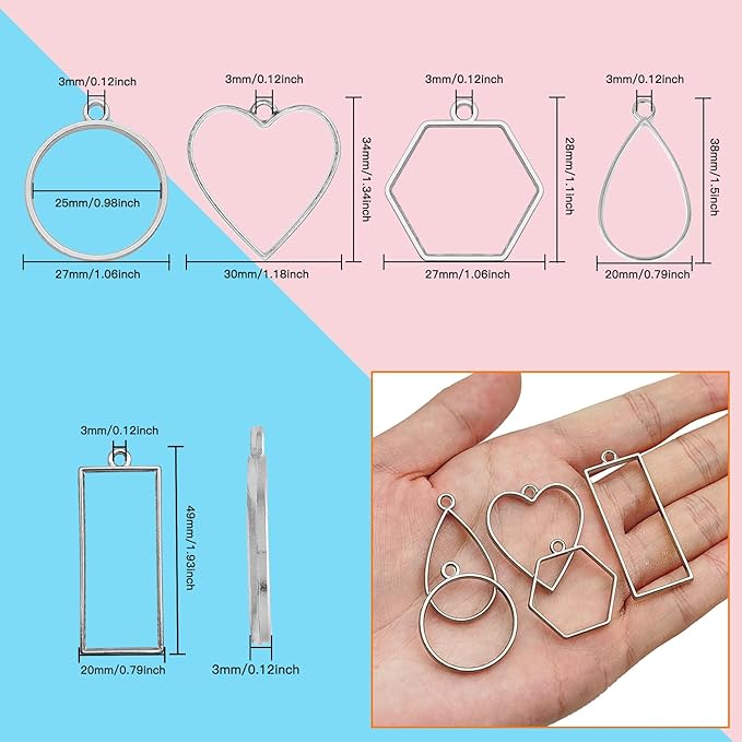 50pcs Open Bezels 5 Styles Open Frame Pendant Open Back Bezel Pendants Geometric Hollow Frame Pendant for Resin Casting, Necklace, Earrings, Pressed Flower, DIY Crafts(White K)