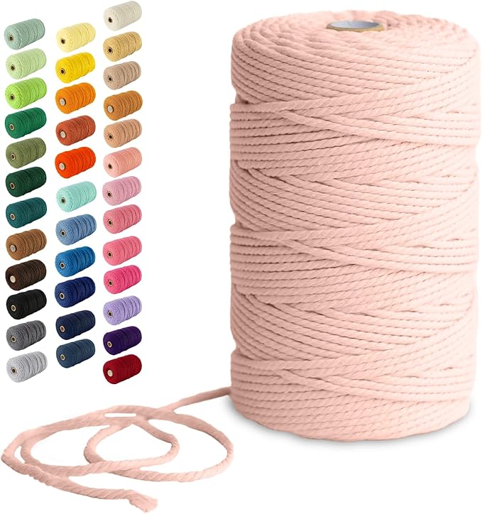 Nook Theory Macrame Cord - 3mm 220 Yards Cotton Rope, 4mm 5mm Yarn, String for Crafts, Perfect for Macrame Wall Hanging and Boho Decorations (Pearl)