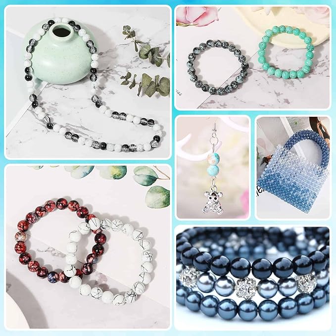 840pcs 8mm Glass Beads - 24 Colors, Round Marble Loose Beads for Men Women Bracelet Earring Necklace Jewelry Making Supplies