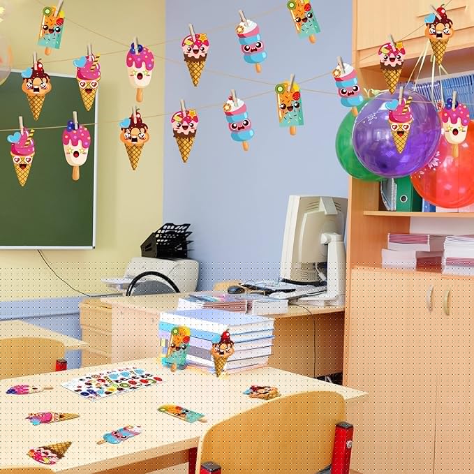 chiazllta 30 Packs Summer Ice Cream Craft Kits for Sweets DIY Sticker Art Craft Set for Early Home Day-Care Fun Game Activities Summer Party Favors