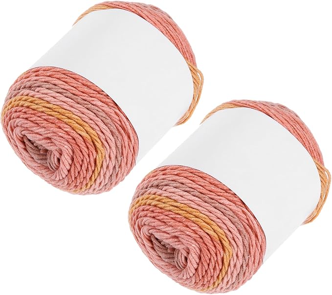 MECCANIXITY Cotton Acrylic Yarn for Crocheting, 422 Yard 5 Ply Soft Gradient Yarn Acrylic 45% Cotton 55% Used for DIY Knitting Blankets Scarves(2 Packx100g,Pink,Yellow,Red)