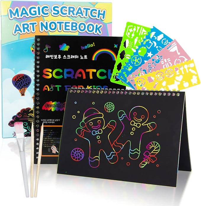 smasiagon scratch paper art-crafts kits for kids, 2 pack scratch off notebooks magic diy art supplies toys for 3-12 years old girls boys, gifts for birthday halloween christmas party favors games