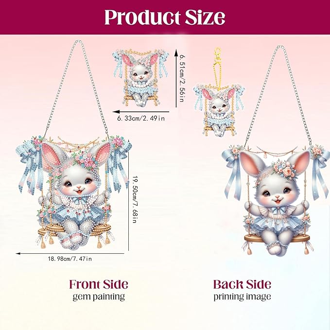 Masendp Easter Bunny Diamond Painting Double-Sided Hanging Ornament Set, DIY Irregular Shaped Rhinestone Window Decoration Set, Suitable for Home and Garden Wall Decoration Gifts