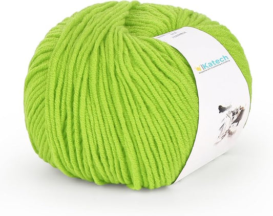 katech cotton yarn for crocheting-55% cotton 45% acrylic-4 medium (worsted)-super soft milk cotton yarn-great crochet and knitting starter kit for colorful craft（grass green）