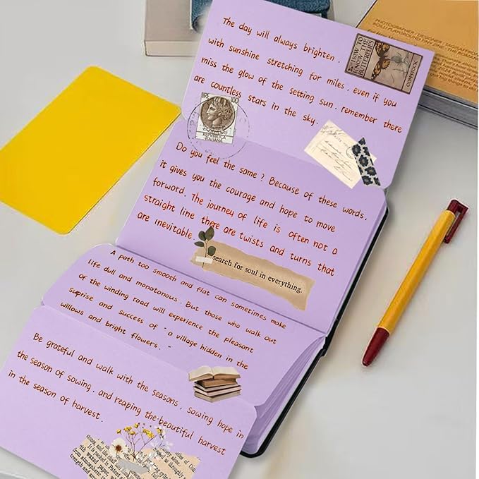 3.54" x 5.7" Taro Purple Paper Sketchbook,34 Sheets Small Mixed Media Notebook,120 GSM Acid-Free Folding Colored Drawing Paper, Hardcover Journal Art Supplies Sketch Pad for Coloring Sketching