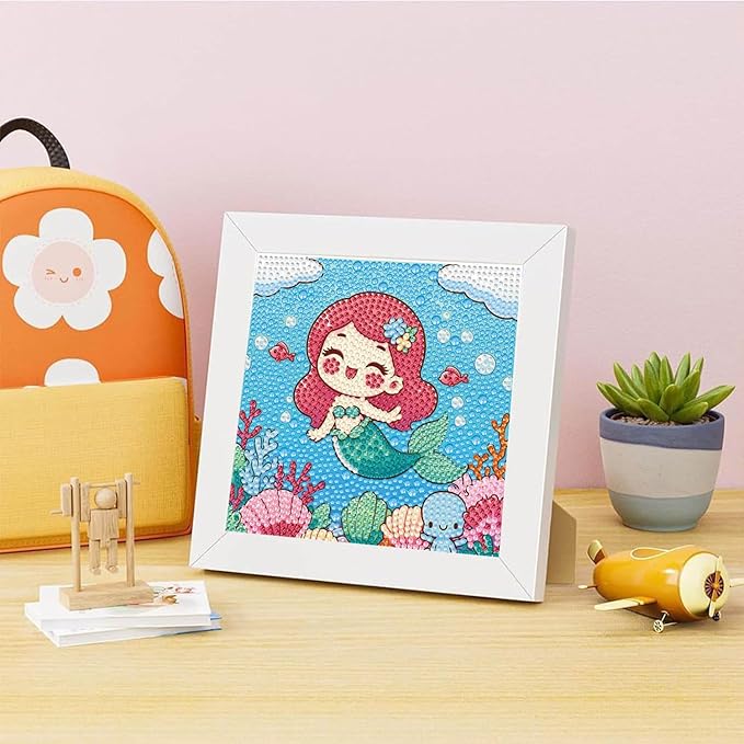 Dlylust Mermaid Diamond Art Kits for Kids with Frame, Gem Art for Kids Ages 4-8-12, Easy Diamond Painting Kit with Beautiful Package for Gift Home Wall Decor