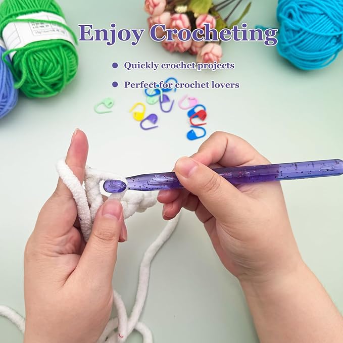 Hobekoee 12mm Large Crochet Hook for Chunky Yarn,Ergonomic Crochet Needles for Arthritic Hands,Plastic Crystal Smooth Crochet Hooks for Handmade DIY Crocheting