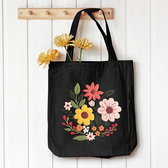 louise maelys canvas tote bag embroidery kit for beginners,cross stitch kits for adults,arts and diy crafts needlepoint include flower pattern,women shopping reusable grocery bags