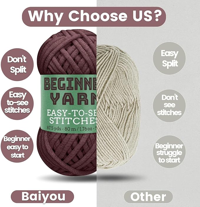3x50g Beginners Chocolate Brown Yarn, 260 Yards Chocolate Brown Yarn for Crocheting Knitting, Easy-to-See Stitches, Worsted Medium #4, Chunky Thick Cotton Nylon Blend Yarn Yarn for Crocheting