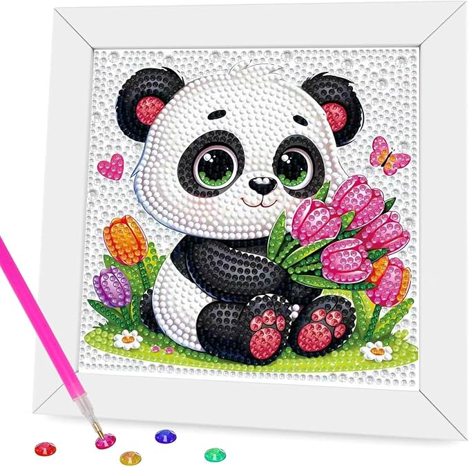 Dlylust Panda Diamond Art Kits for Kids with Frame, Gem Art for Kids Ages 4-8-12, Easy Diamond Painting Kit with Beautiful Package for Gift Home Wall Decor