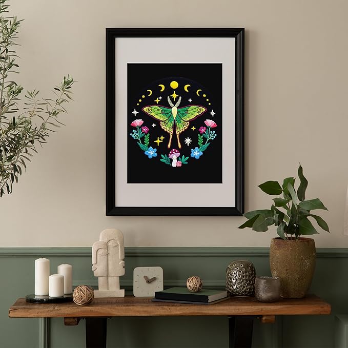 Nuberlic Moth Embroidery Kits for Beginners - Embroidery Starter Cross Stitch Kit DIY Needlepoint Including Cloth with Pattern, Hoop, Needles Instruction and Threads