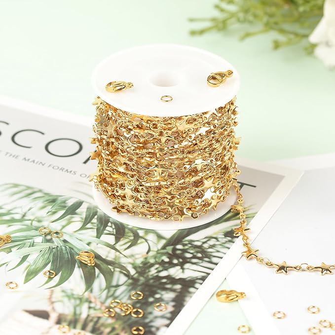 UMAOKANG 5 Meters Gold Plated Chains Bulk Stainless Steel Chain for Jewelry Making Star Craft Decoration Chain Roll