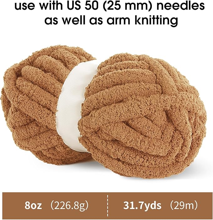 MABOZOO Assorted Chunky Yarn for Crocheting 8 Pack,Fluffy Jumbo Chenille Yarn,Soft Plush Yarn Bulky,Giant Thick Fuzzy Yarn for Hand or Arm Knitting,Khaki & Coffee(31.7 yds,8 oz Each Skein)