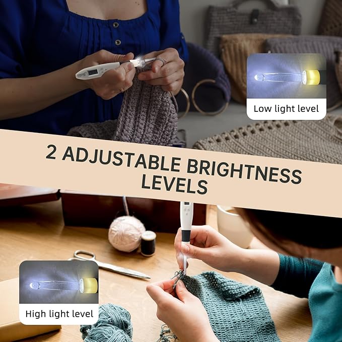 Jeciran 24 in 1 Light Up Crochet Hook Set,Lighted Crochet Hooks with Counter,Counting Crochet Hook for Stitch & Row Counter Micro Crochet Gifts with Case