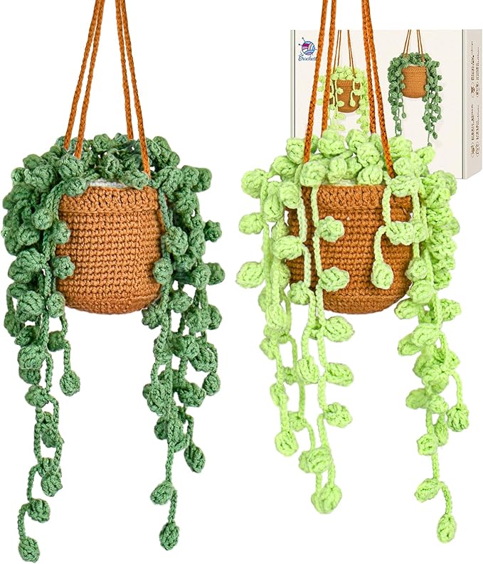 Crochetta Crochet Kit for Beginners, Amigurumi Crocheting Animals Kits w Step-by-Step Video Tutorials, Knitting Starter Pack for Adults and Kids, 2 Hanging Plant Familly (40%+ Yarn Content)