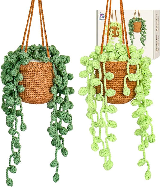 Crochetta Crochet Kit for Beginners, Amigurumi Crocheting Animals Kits w Step-by-Step Video Tutorials, Knitting Starter Pack for Adults and Kids, 2 Hanging Plant Familly (40%+ Yarn Content)