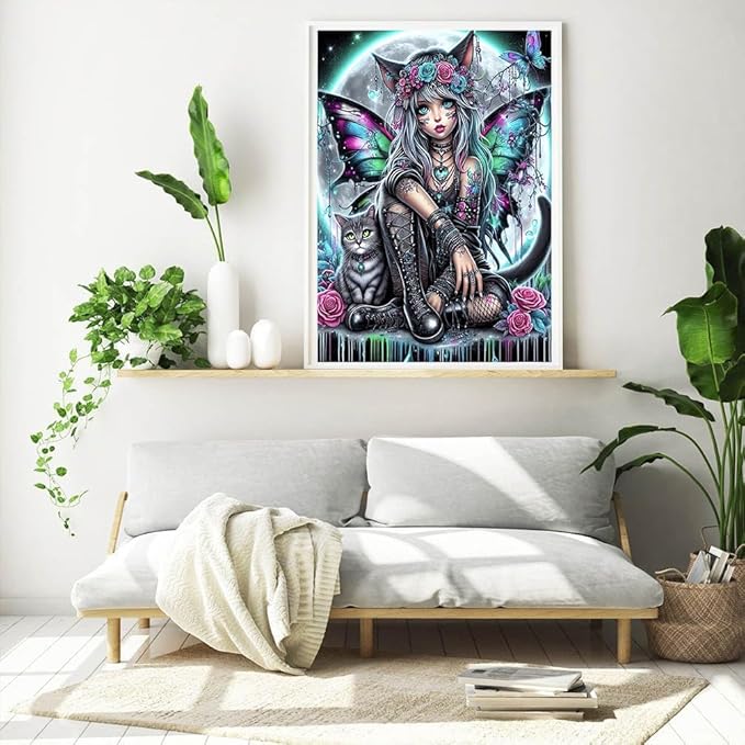 EIBEILI Diamond Art Kits for Adults, Gothic Butterfly Fairy Diamond Painting Kits for Beginner Round 5D Full Drill Diamond Dots Crafts for Home Wall Decor Gifts 12x16 Inch