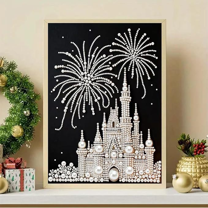 GEMFAMILY Firework Castle Diamond Art Kits for Adults Beginner,5D Diamond Pearl Painting Kits for Special Shape,DIY Pearl Rhinestones Diamond Dots Painting for Home Wall Decor 12 x 16 Inch