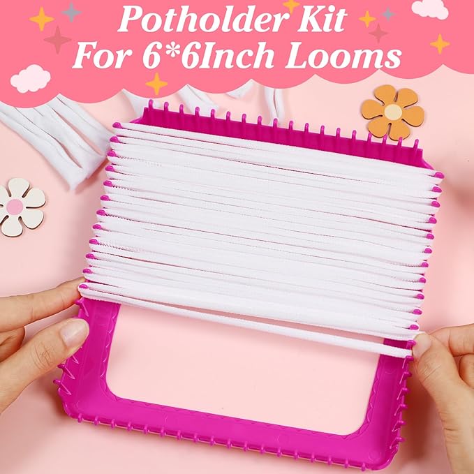Naozinebi White Loom Loops Potholder White Weaving Loom Loops Potholder Loop Elastic Weaving Craft for Mother's Day DIY Flexible Kit Light Color Weave Crafts for Kids Adults DIY Crafts Supplies