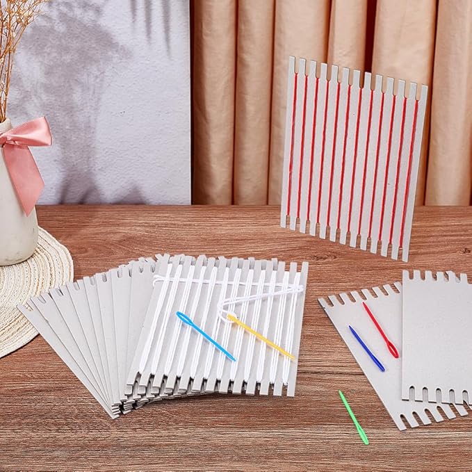 FINGERINSPIRE 48PCS Cardboard Weaving Loom Kit 5.9x7.87inch Gray Paper Weaving Board with Gears Portable Craft Loom for Beginner Knitting Sewing Crochet Travel Tapestry Making DIY Projects