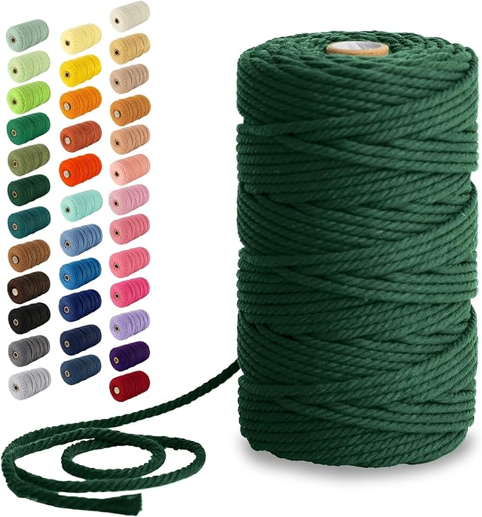 Nook Theory Macrame Cord - 4mm 109 Yards Cotton Rope, 3mm 5mm Yarn, String for Crafts, Perfect for Macrame Wall Hanging and Boho Decorations (Forest Green)