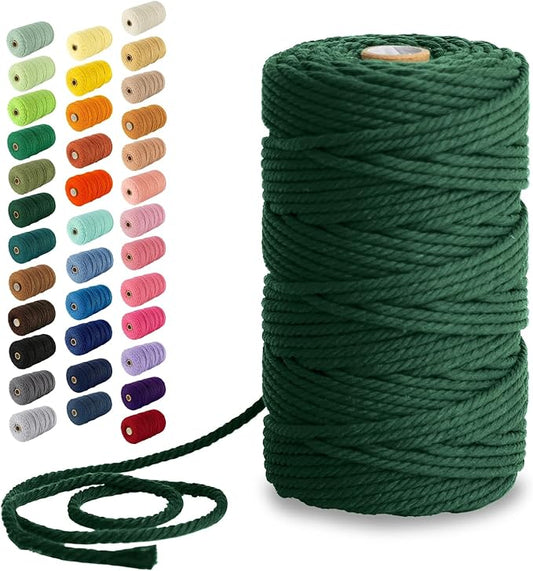 Nook Theory Macrame Cord - 4mm 109 Yards Cotton Rope, 3mm 5mm Yarn, String for Crafts, Perfect for Macrame Wall Hanging and Boho Decorations (Forest Green)