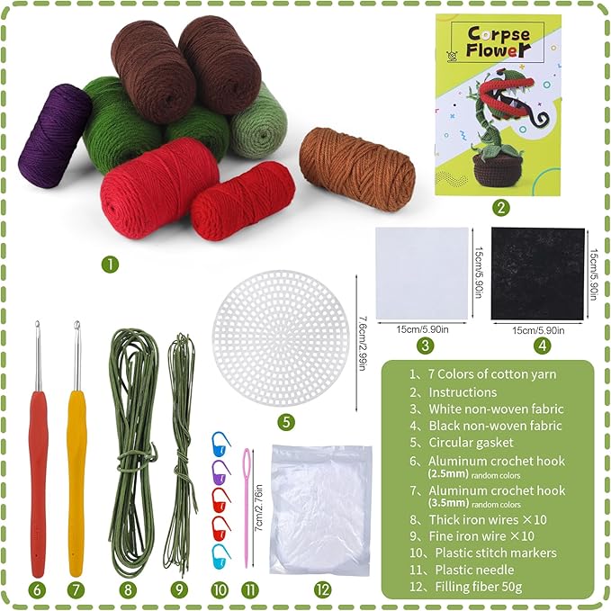 Yizzvb Crochet Kit for Beginners, Complete Crochet Kit for Starter Piranha Crochet Starter Kits for Adults with Step-by-Step Video Tutorials Crochet Flower Kits for DIY Craft Supplies
