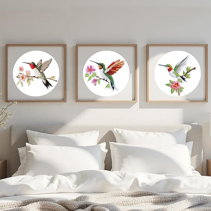 57lilina embroidery kit for beginners, pack of 3 with hoops, threads, needles - starter cross stitch supplies for adults, gift for relaxation craft lovers, hummingbird theme