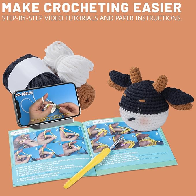 EOKPHULL Crochet Kit for Beginners, Easy DIY Crochet & Knitting Kit for Adults with Step-by-Step Video Tutorials, Yarns, Stuffing, Crochet Hook and Accessories, Crochet Craft Set