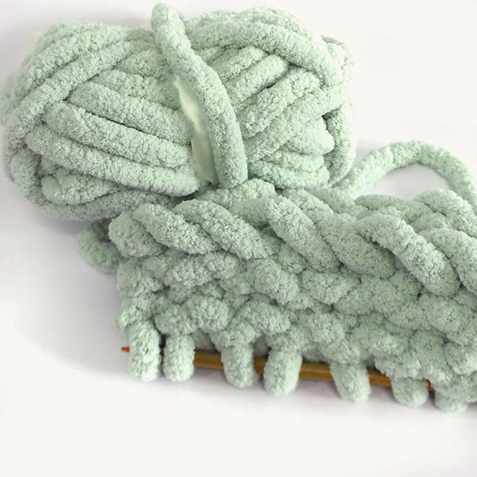 Grey Green Chunky Chenille Yarn for Crocheting Bulky Thick Fluffy Yarn for Knitting,Super Bulky Hand Blanket, Soft Plush Yarn Crochet Carpet/Scarf/Cushion/ 8 Jumbo Pack(63.76oz/197.68yd