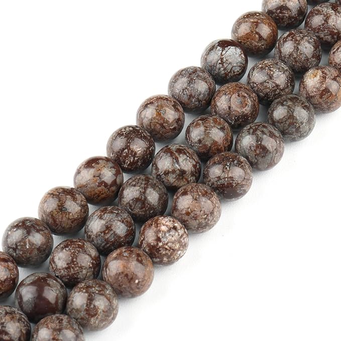 Natural Stone Beads for Jewelry Making - 10mm Gemstone Round Beads for Bracelets(35-38pcs, Brown Snowflake)
