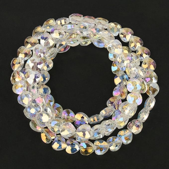 70pcs 8mm Valentine's Day AB White Faceted Heart Beads for Jewelry Making Crystal Glass Beads for Bracelets Necklace Crafts, Friendship Bracelet Kit, Love Gifts