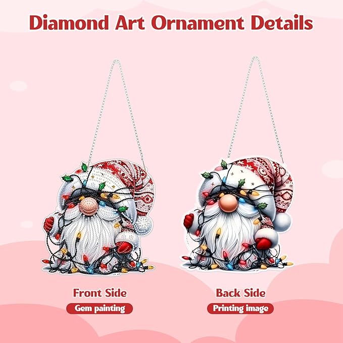 GHHKUD Hanging Diamond Art Christmas Pendants Kits, DIY Hanging Decoration Double Sided Gnomes Diamond Pinting Ornaments for Adults Kids Gifts for Home Decor