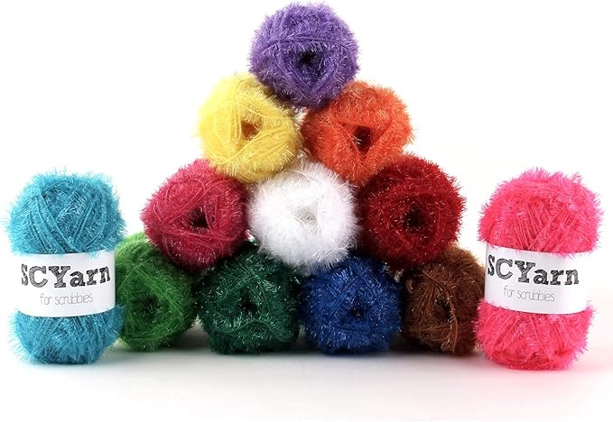 for Scrubbies 12 Skeins Bonbons Yarn Assorted Colors 100% Polyester for Dishcloths Crochet and Knitting Project - Total 984 Yards Craft Kit (Rainbow)