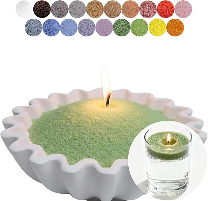 Aufien Candle Sand with Wicks, 21.4 Oz Pearled Candle, DIY Bead Powder Sand Wax Making kit Refillable Non Toxic for Handmade, Mother's Day Wedding and Halloween Christmas Decorations Green
