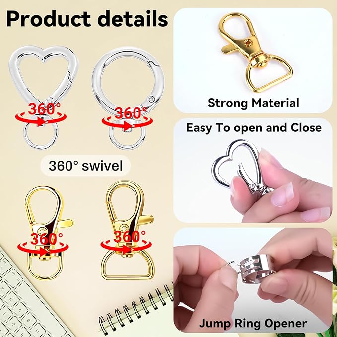 Prdingfy 579PCS Keychain Making Kit, Key Chain Supplies Including Keychain Clip, Key Rings, Lobster Claw Clasps, Jump Rings, Extender Chain,Pliers for Key Chain Making and Jewelry Making(Gold&Silver)