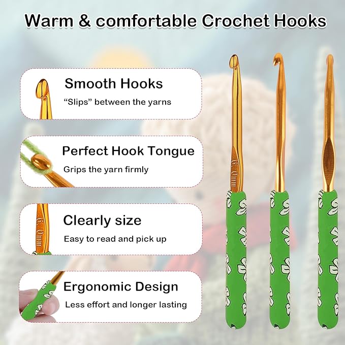 Crochet Hooks,9 Size Colorful Metal Crochet Hooks (2.0mm-6mm) Set with Stitch Markers for Beginners,Knitting Needles with Ergonomic Handles for Comfortable Crocheting