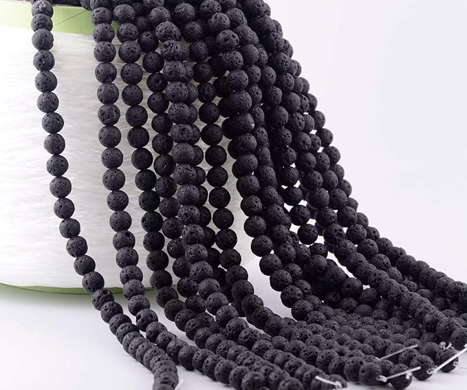 Natural Stone Beads 100pcs 6mm Black Lava Round Genuine Stone Beading Loose Gemstone Hole 1mm DIY Beads for Essential Oil Yoga Bracelet Necklace Earrings Jewelry Making (Black Lava Stone Beads,6mm)