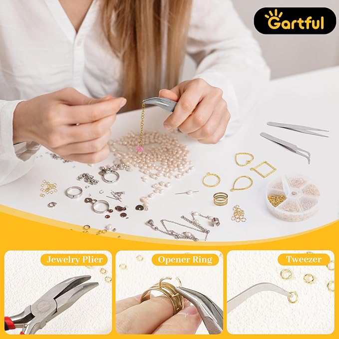 Gartful Jump Rings for Jewelry Making, 4-10mm Gold Jump Ring with Pliers & Tweezers & Opener Ring for Jewelry Repair & DIY Necklace, Bracelet, Earring, Keychain
