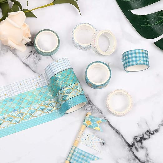 CCINEE 10 Rolls Washi Tape Set,Gold Foil Decorative Masking Tapes for Bullet Journal Planner Scrapbooking Craft Supply