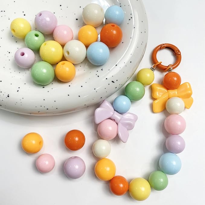 250Pcs 12mm Acrylic Round Beads for Jewelry Making, 28 Colors Rainbow Round Bead for Bracelets Making Kit Candy Color Plastic Bubble Gum Beads Pastel Loose Bead Bulk for DIY Necklace Phone Charm